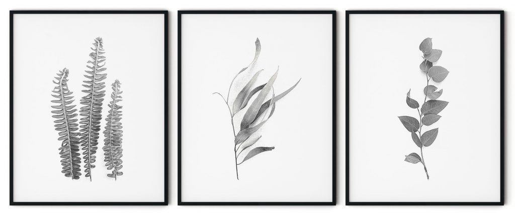 Botanical Leaves Black Framed Wall Art (Set of 3), Nordic Art, Botanical, Modern & Contemporary - Choose Size and Frame Color