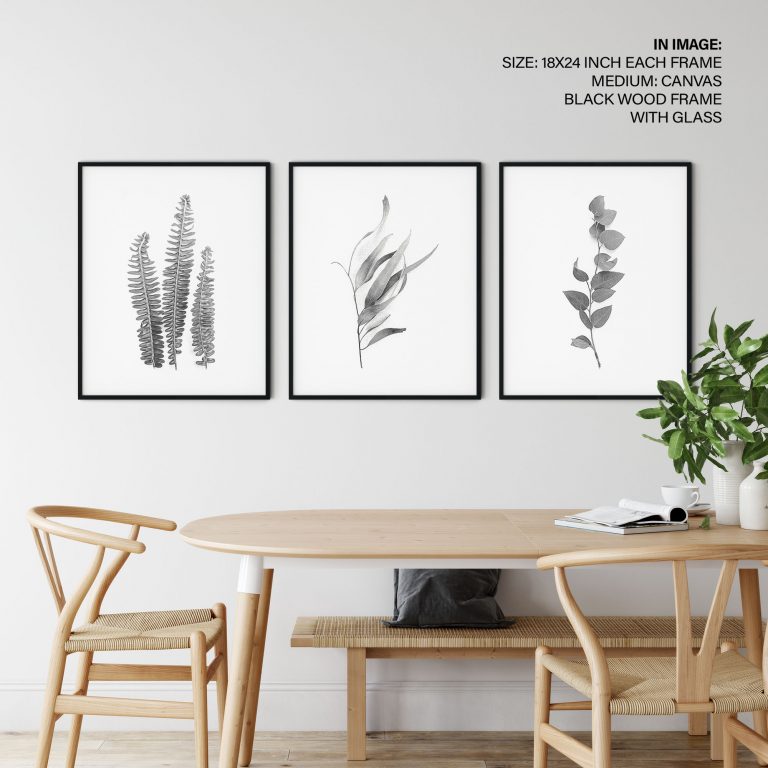 Botanical Leaves Black Framed Wall Art (Set of 3), Nordic Art