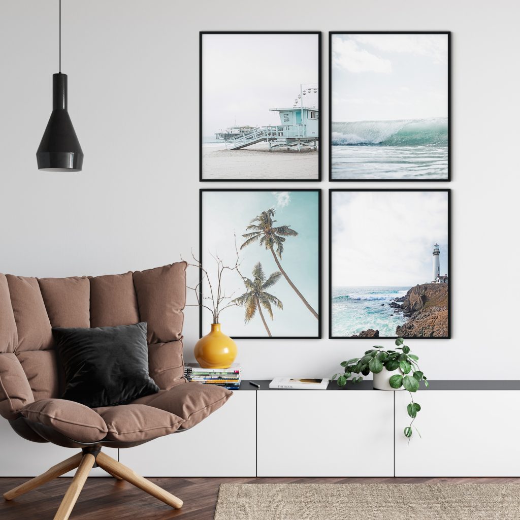 Nature Beach Wave Lighthouse Palms – Wall Painting