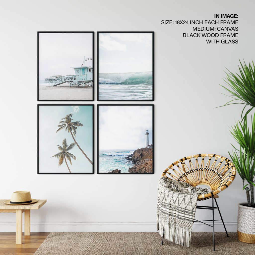 Visual Reference: Beach Palm Trees Hamptons Framed Wall Art Set Of 4