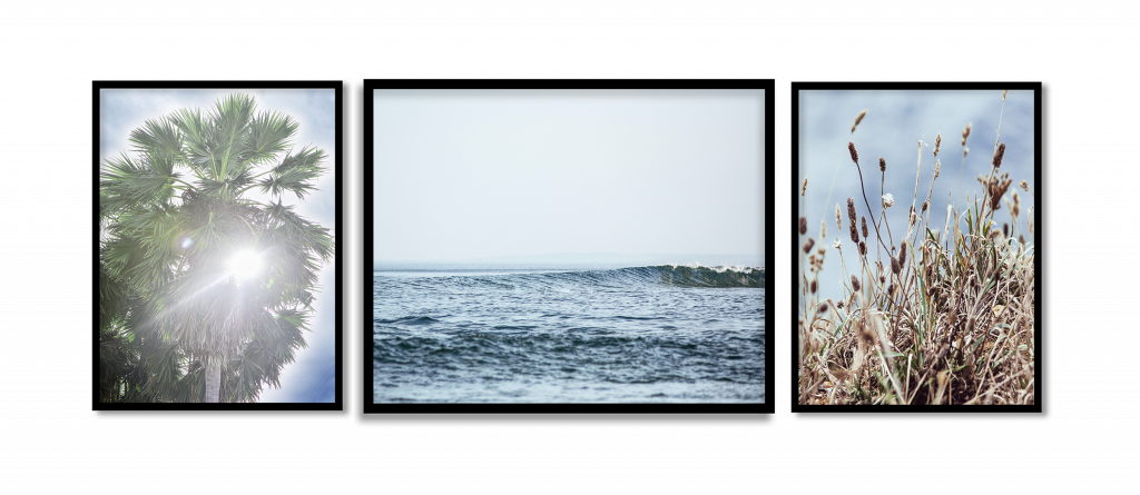 Coastal theme, Palm trees and Sea Framed Wall Art (Set of 3), Nature Art, Tropical photography - Choose Size and Frame Color