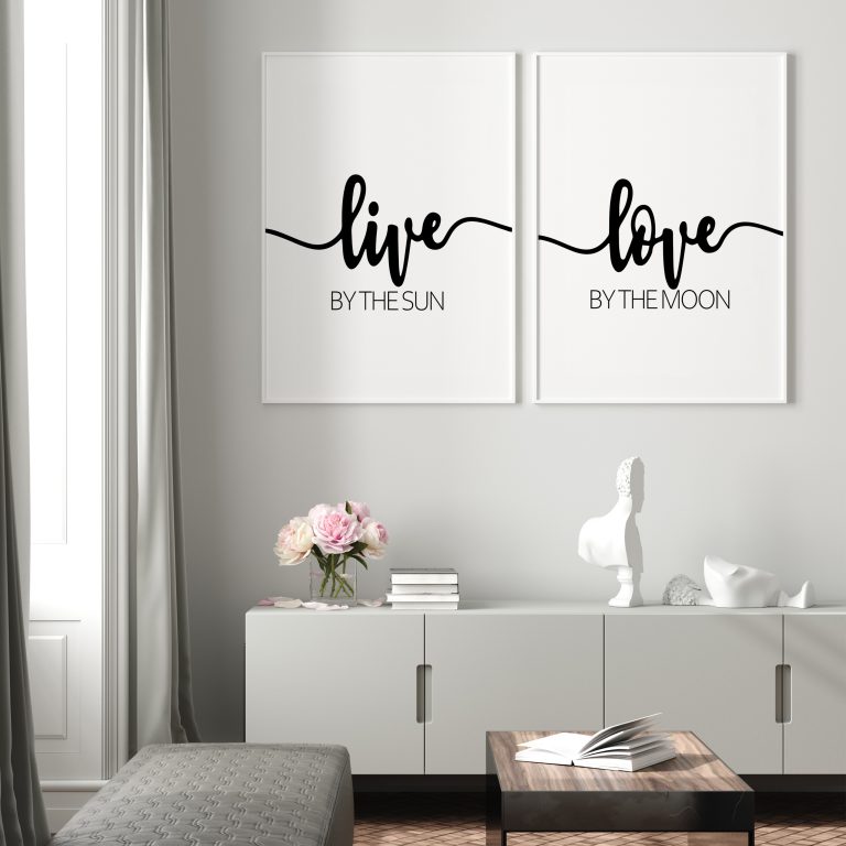 Love by sun, Live by moon Set of 2, Romantic Framed Wall Art, Ready