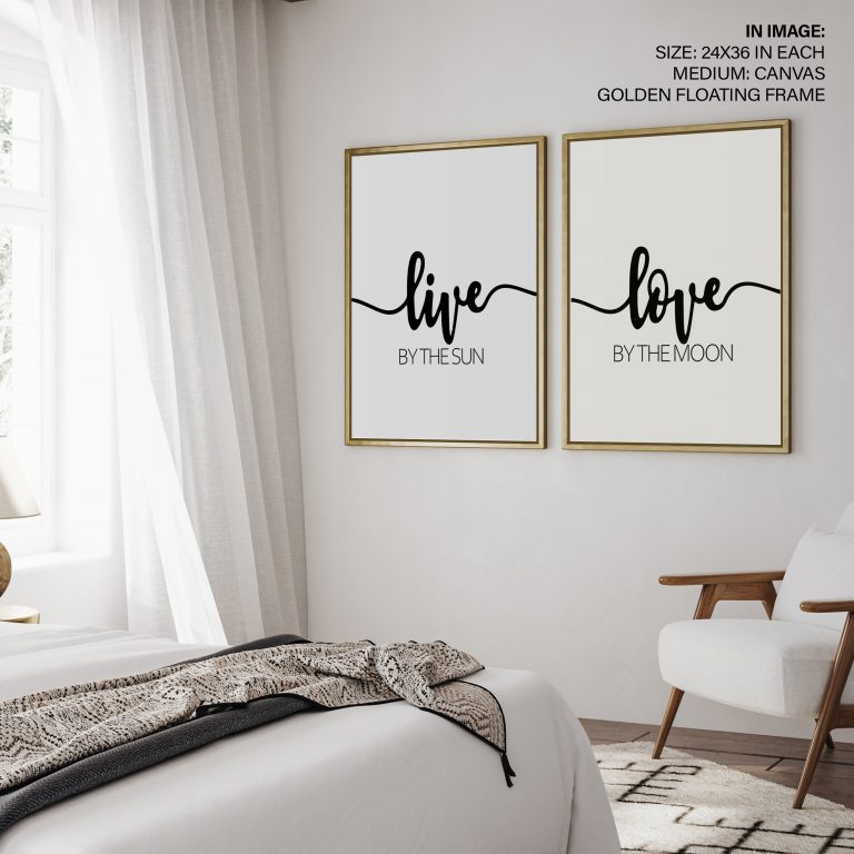 Love by sun, Live by moon Set of 2, Romantic Framed Wall Art, Ready