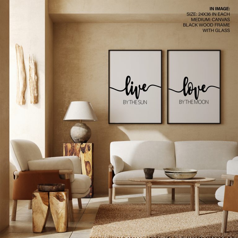 Love by sun, Live by moon Set of 2, Romantic Framed Wall Art, Ready