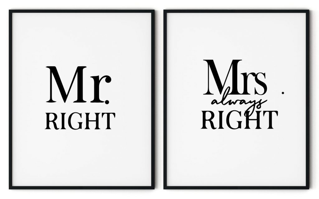 Mr and Mrs Always Right - Set of 2, Romantic Framed Wall Art, Ready to Hang