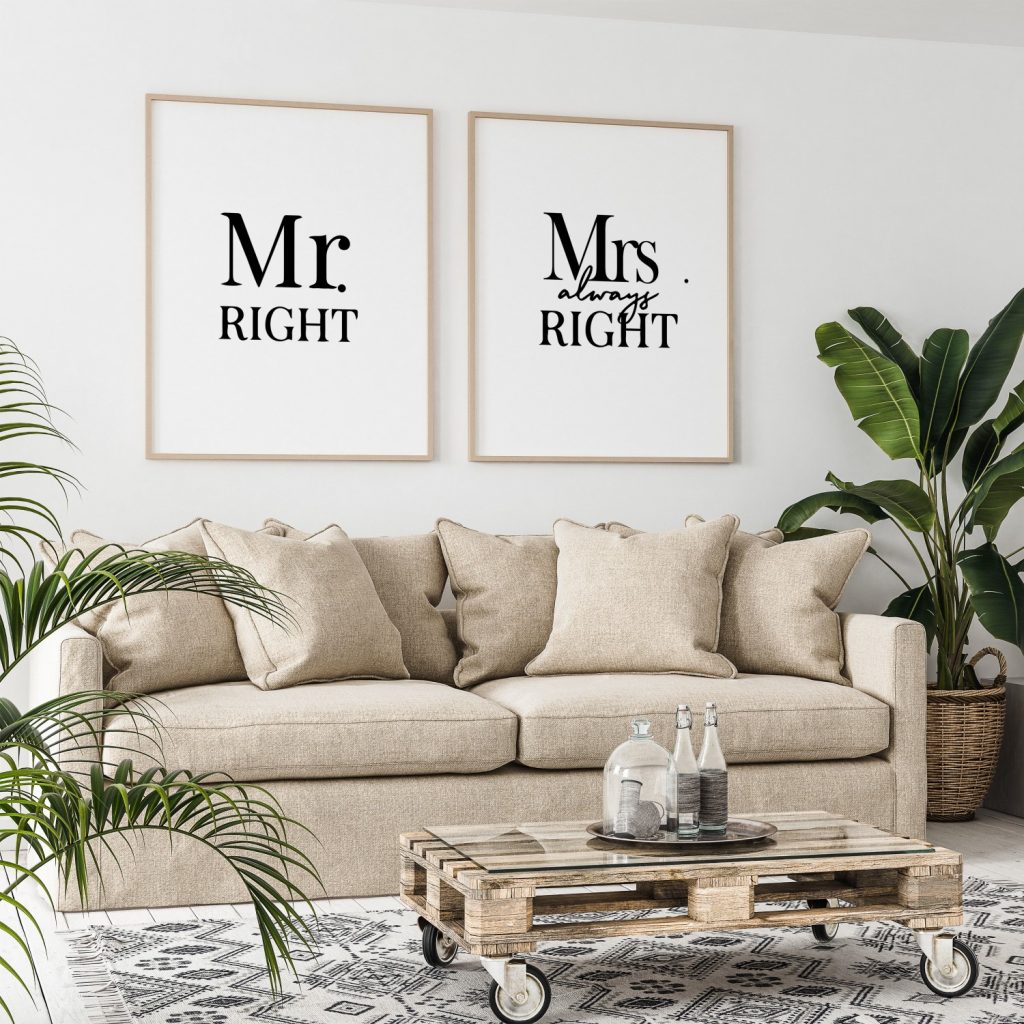 Mr and Mrs Always Right Set of 2, Romantic Framed Wall Art, Ready to