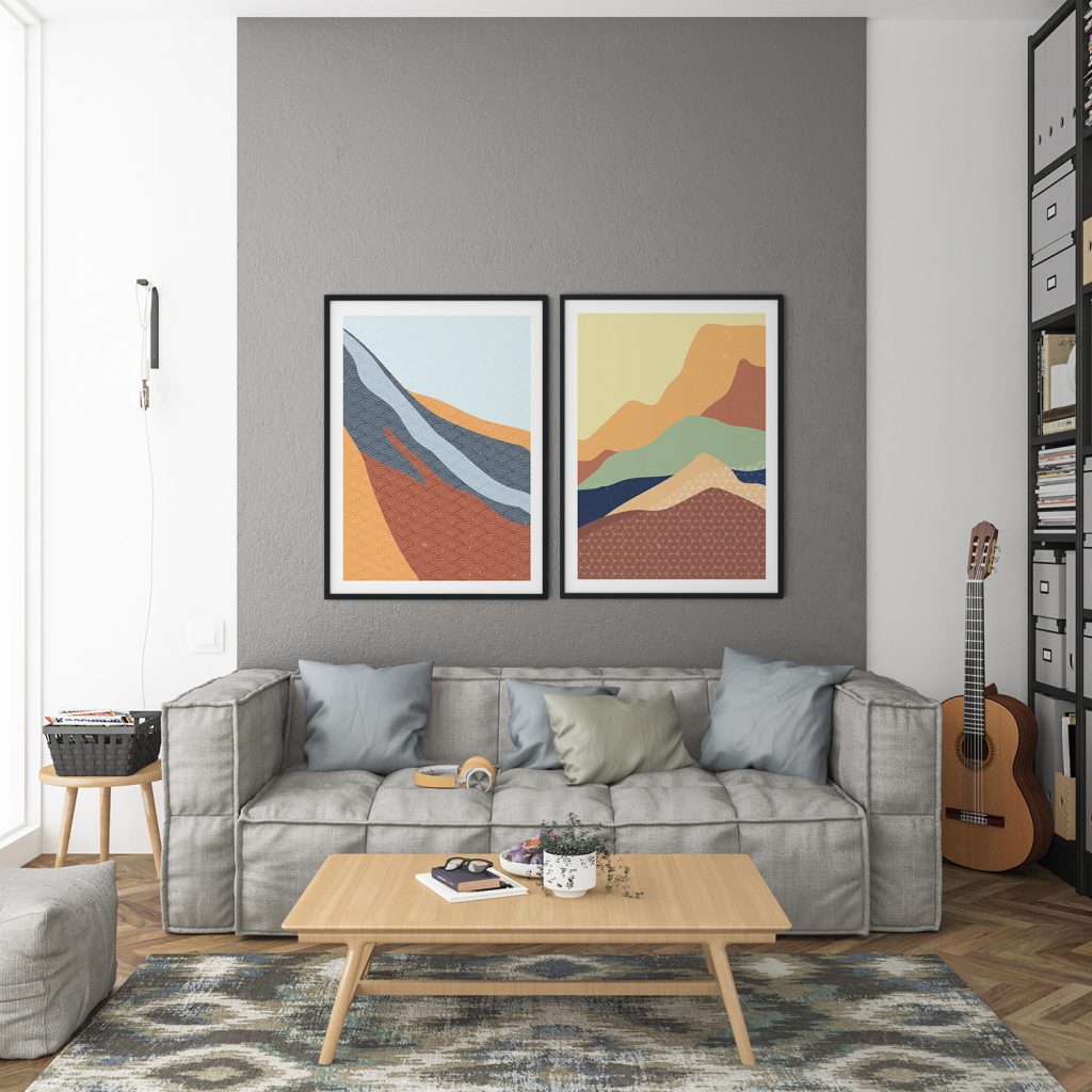 Oriental Two Patterned Mountains – Wall Art