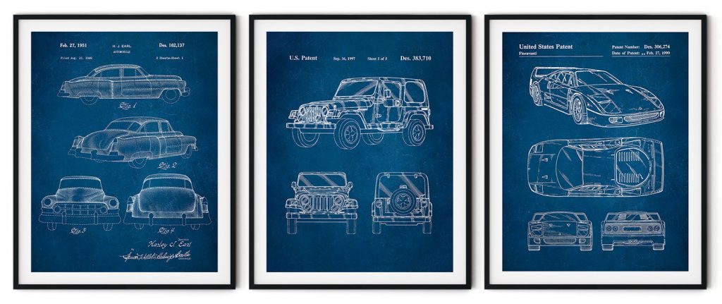 Set of 3 automobile design blueprint