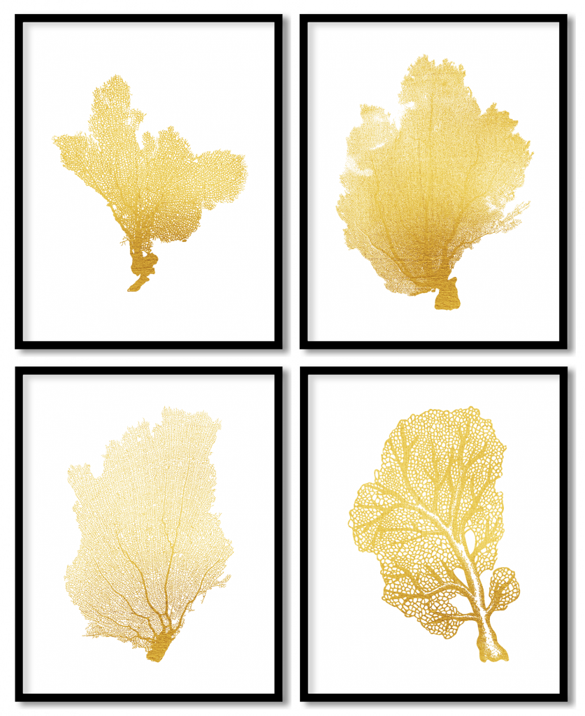 Set of 4 golden coral sea fan