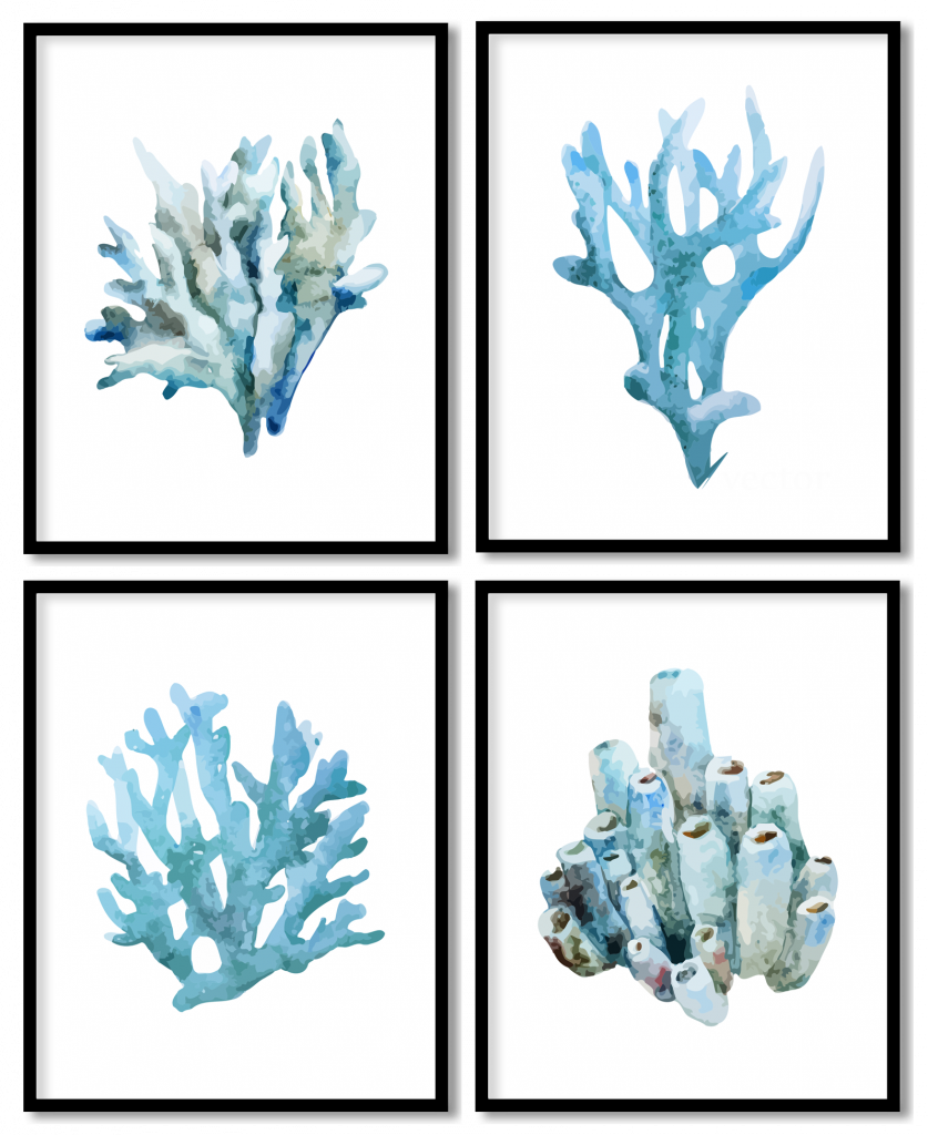 Set of 4 light blue sponge coral