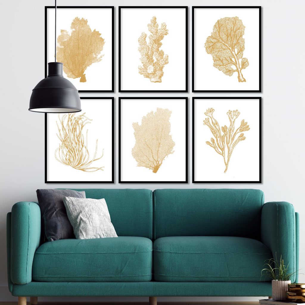 Botanical Golden Corals Sea Plants – Wall Art