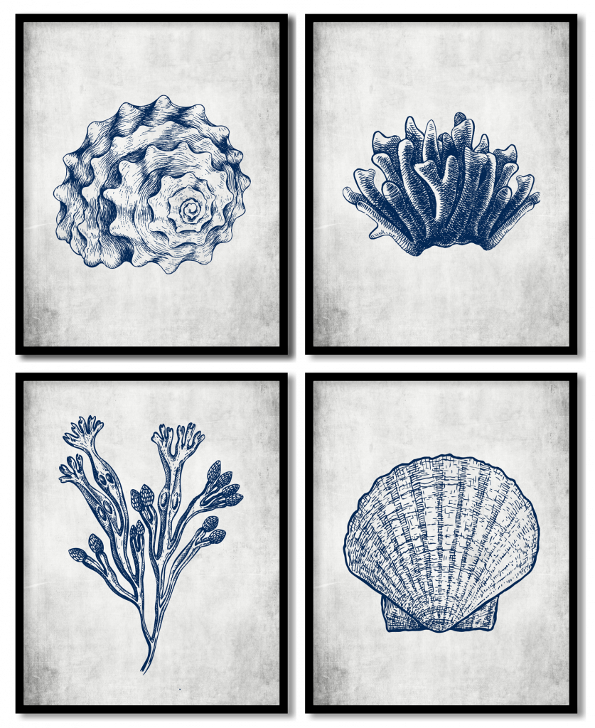 Set of 4 dark blue seashell