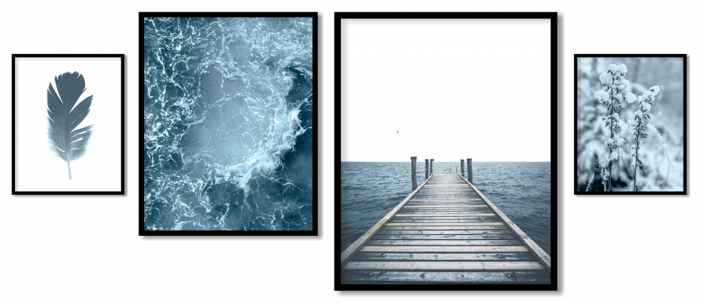 Set of 4 ocean and wooden pier