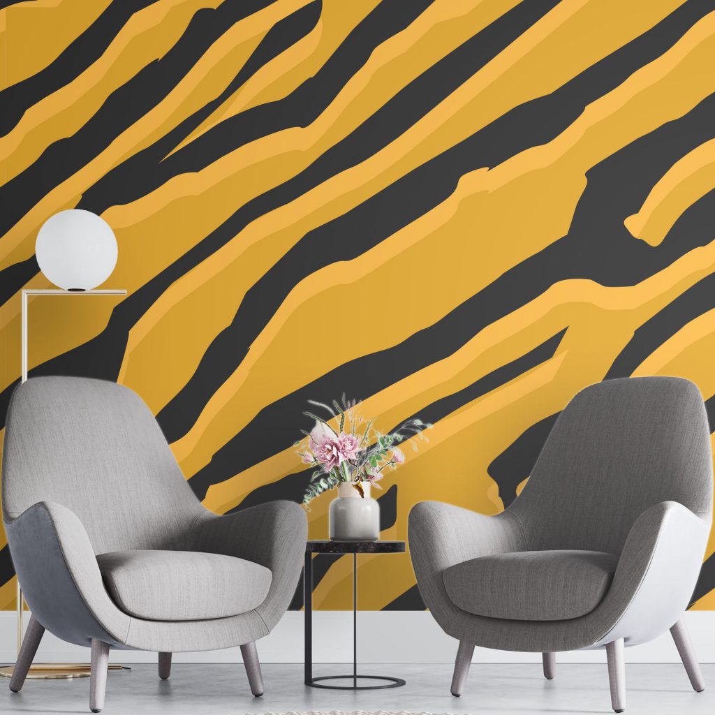 Mustard tiger print - Mural Wallpaper, PVC Free, Non-Toxic