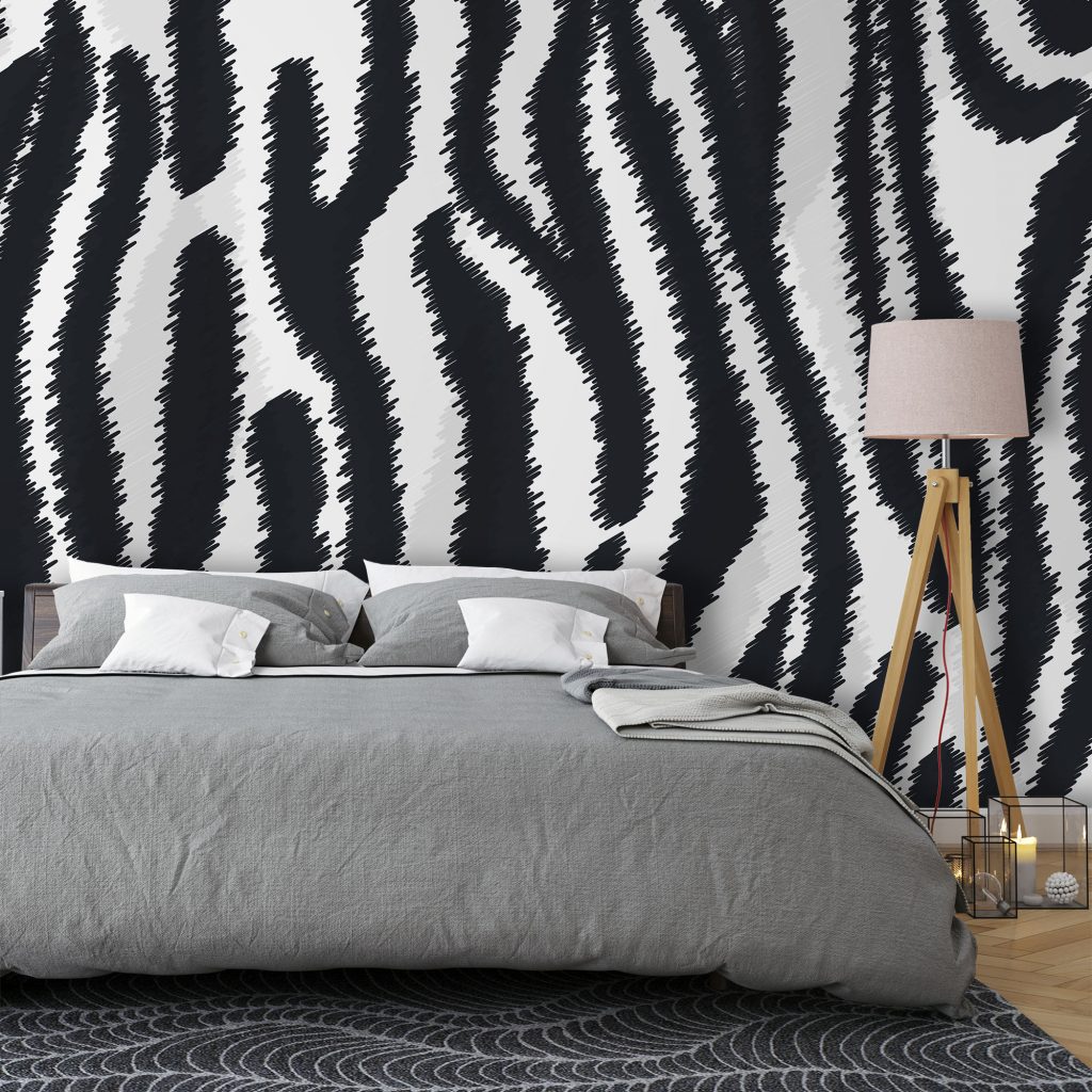 Black and White Fuzzy Zebra Stripe Wallpaper