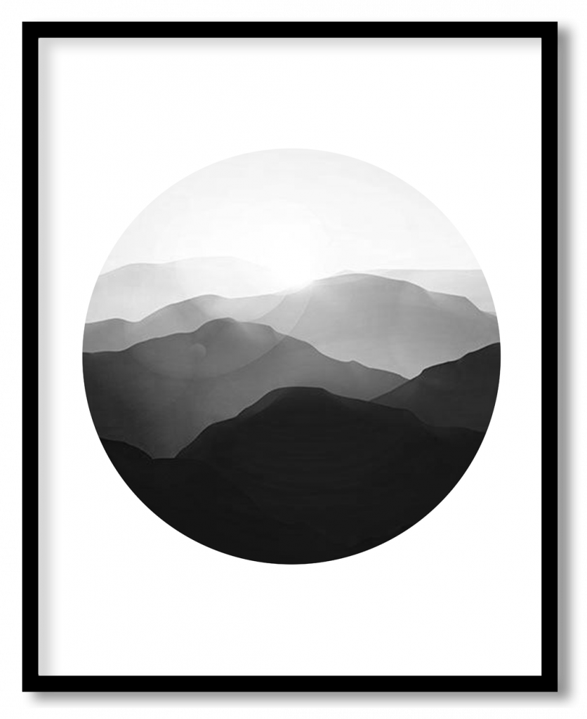 Circle black and white mountains