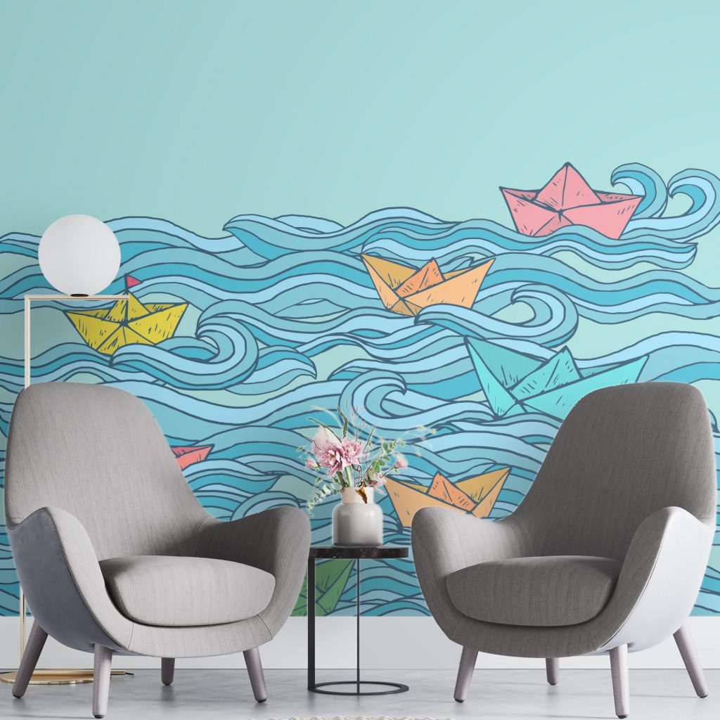 Paper boats - Mural Wallpaper, PVC Free, Non-Toxic