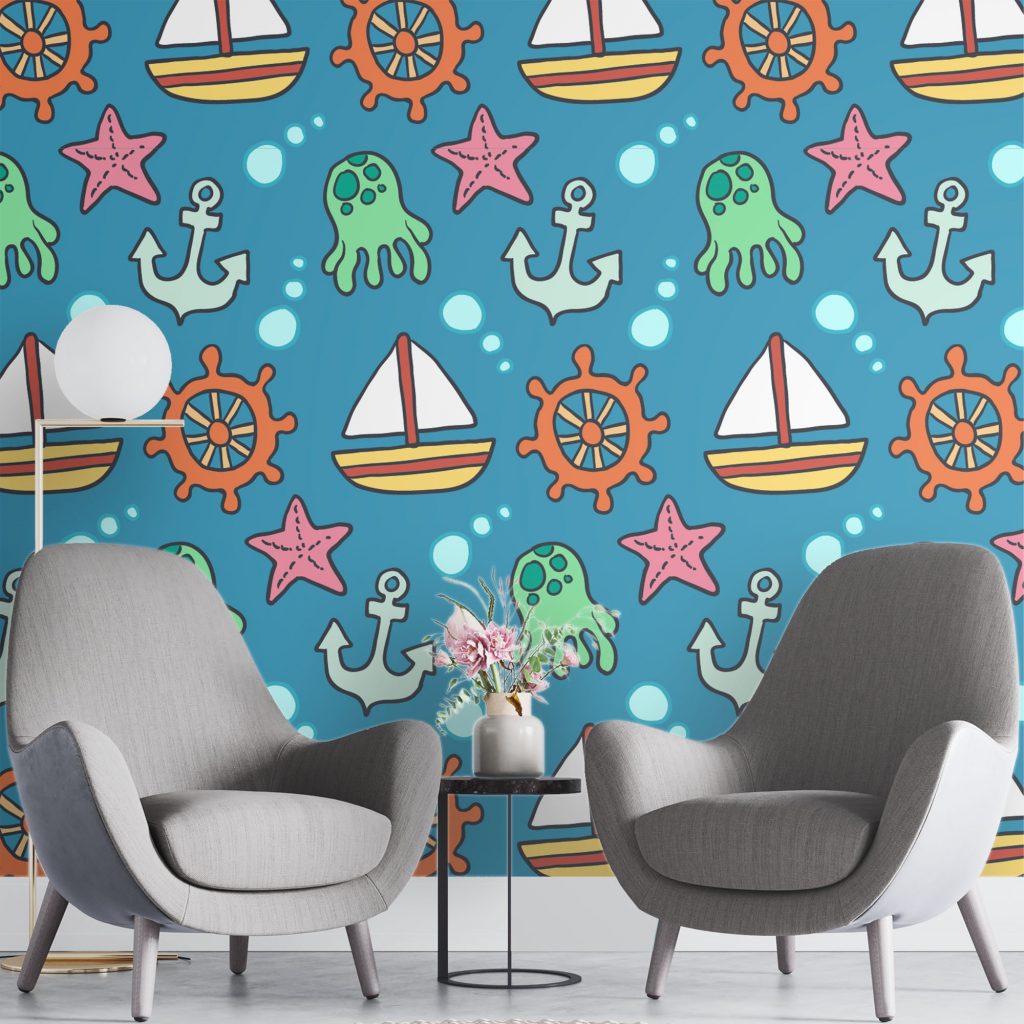 Boats and anchors - Mural Wallpaper, PVC Free, Non-Toxic