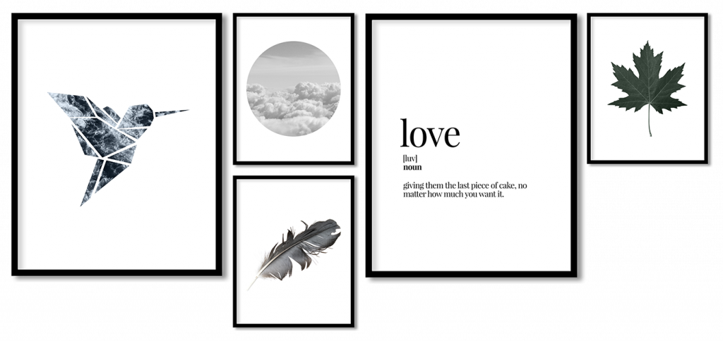 Set of 5 geometric bird, feather and cloud