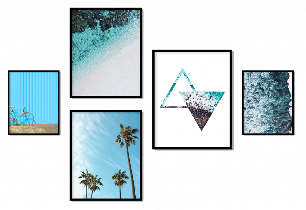 Set of 5 blue coastal theme