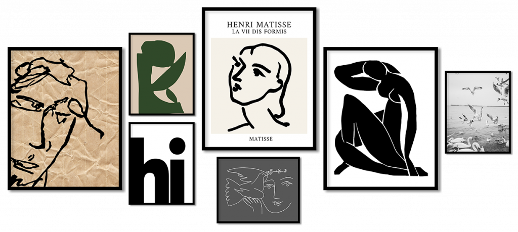 Set of 7 vintage abstract matisse line figure minimalist