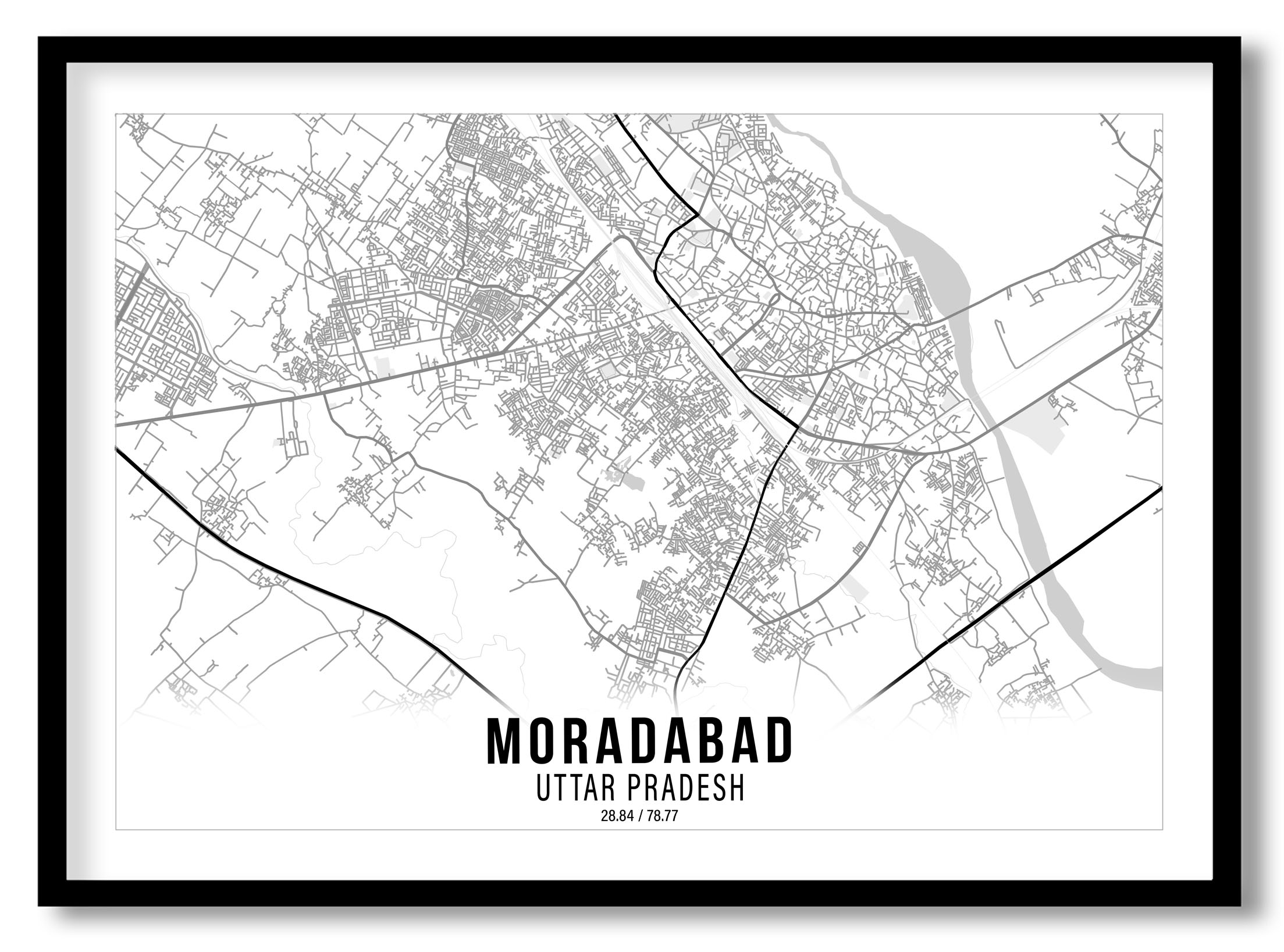 Black poster map of moradabad Wall Art, Hanging Wall Decor, Home Decor BestOfBharat