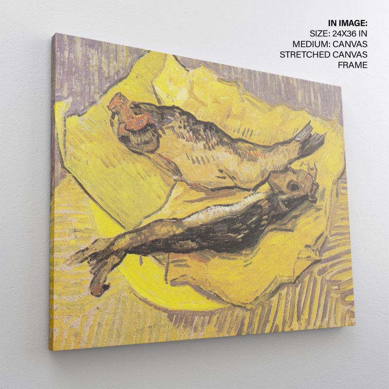 Still Life with smoked herrings on yellow paper (Stillleben mit Bücklingen auf gelbem Papier) by Vincent Van Gogh (1889)