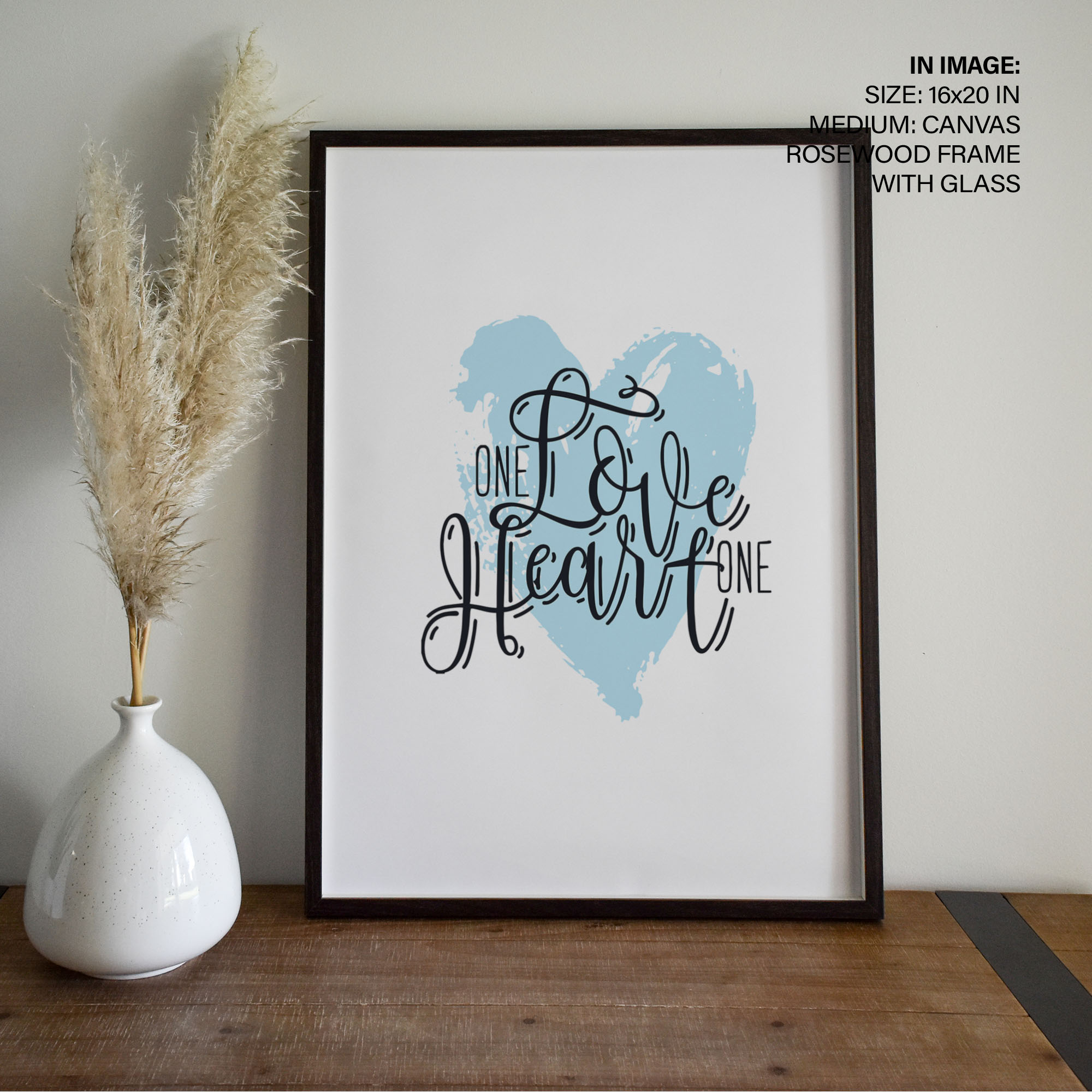 One love one heart with blue heart Wall Art, Hanging Wall Decor, Home