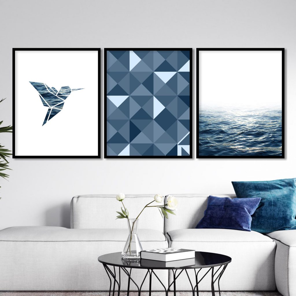 Abstract Hummingbird Triangles Seascape – Home Decor
