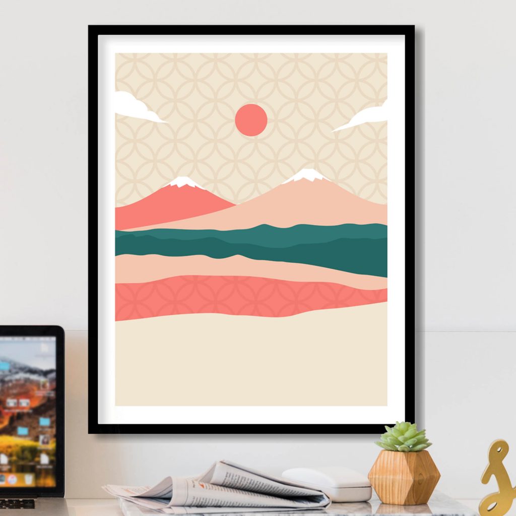 Oriental Japanese Mountains Sun – Wall Art