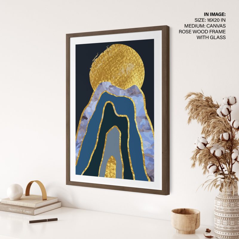 Abstract Golden Orb Blue Mountains – Home Decor
