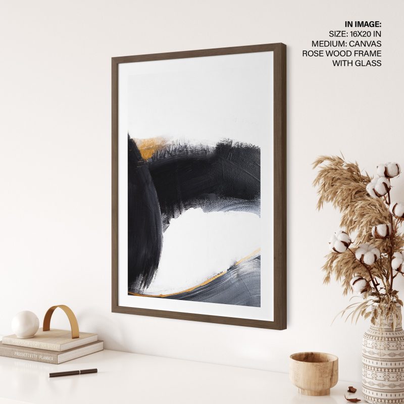 Abstract Black White Gold Brushstrokes 2 – Wall Hanging