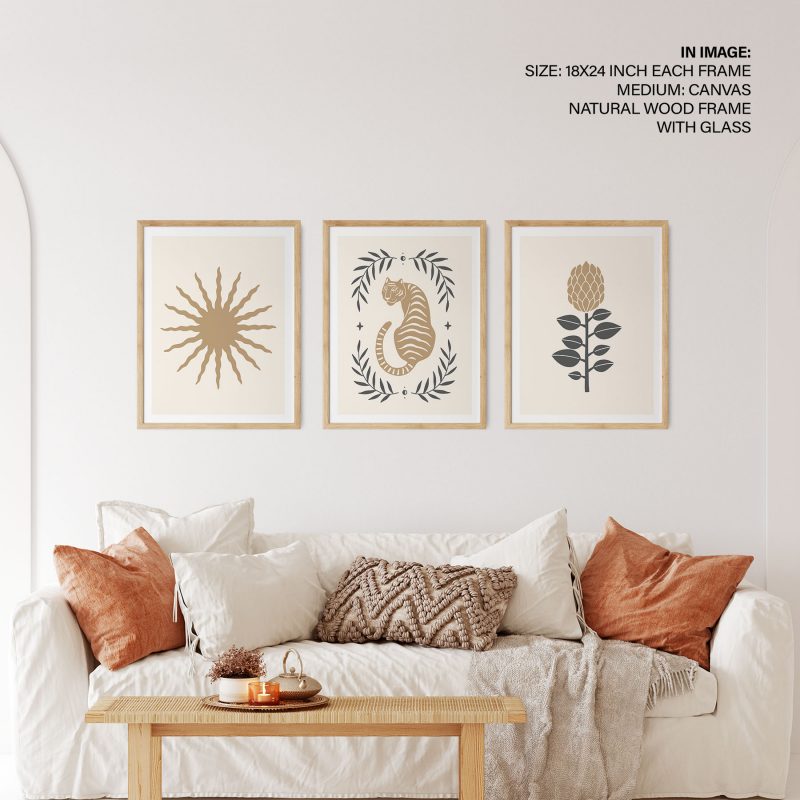 Minimalist Sun Tiger and Protea – Wall Painting