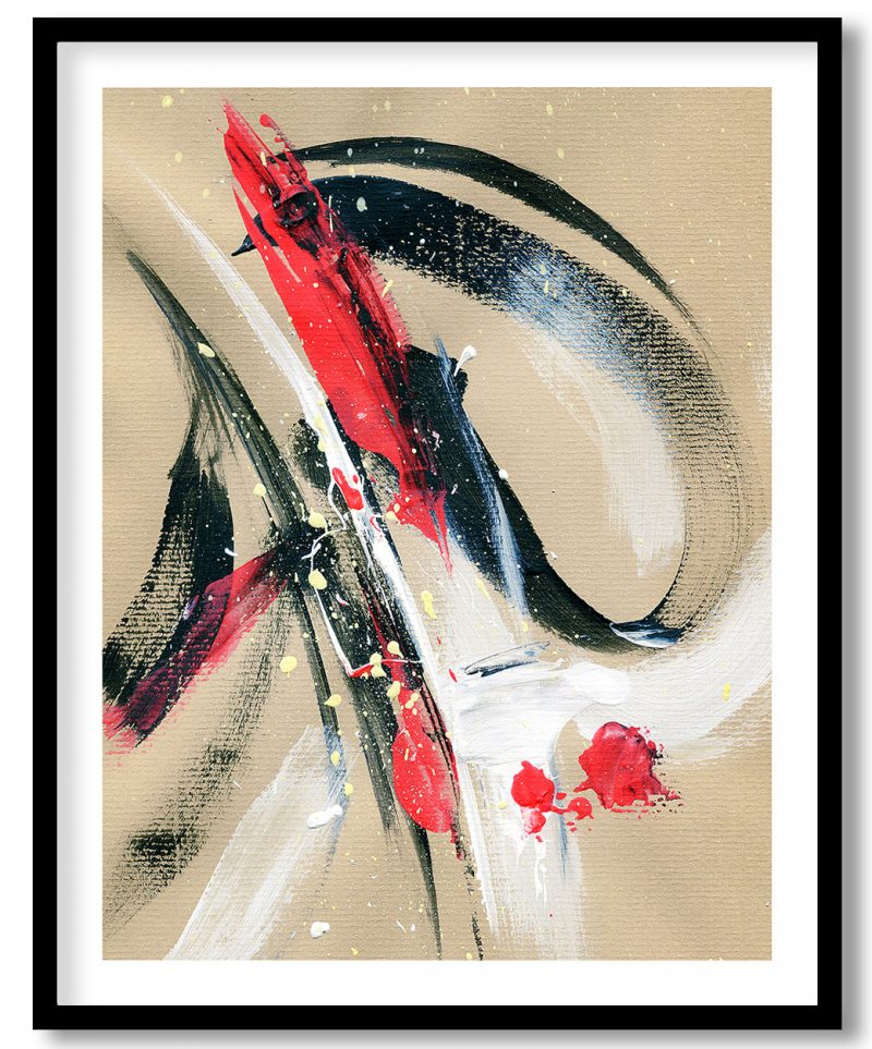 Abstract black crimson expressive brush stroke painting #11