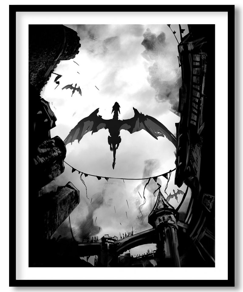 Flock dragons ominously flies over steaming