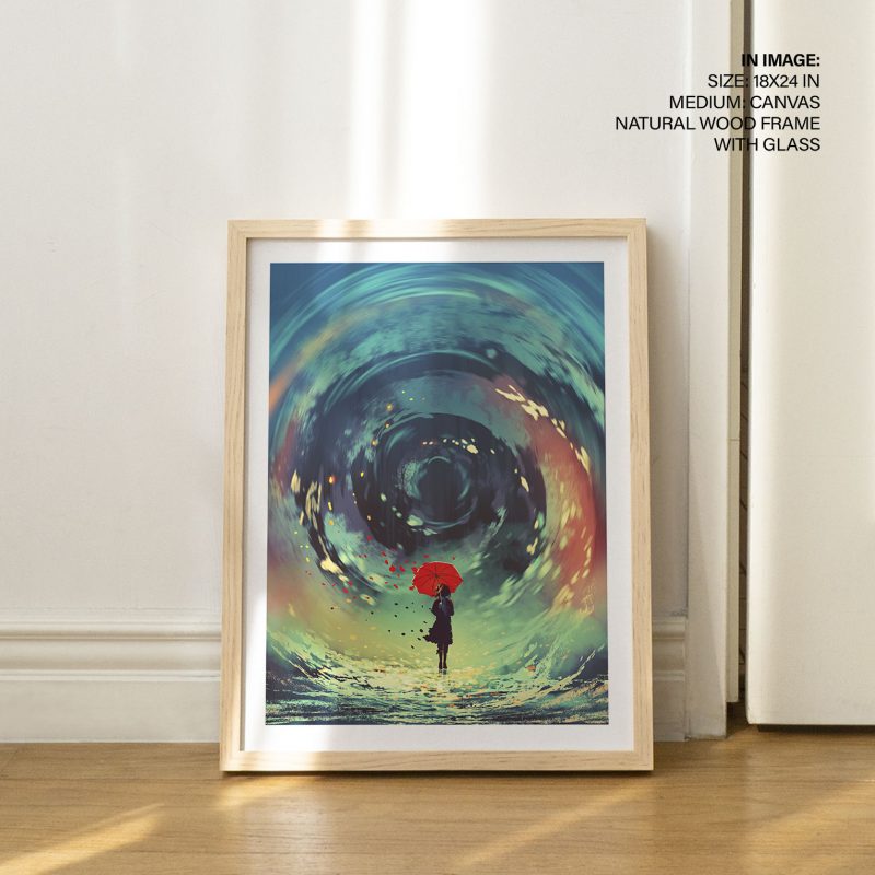 Surrealism Figure Red Umbrella Swirl – Wall Decor