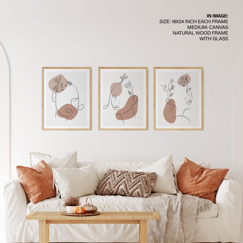 Minimalist Three Female Faces Botanicals – Home Decor