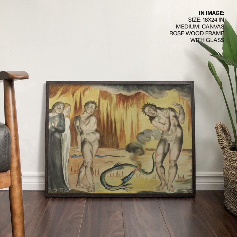 The circle of the thieves buoso donati attacked by the serpent inferno canto XXV by William Blake (1827)
