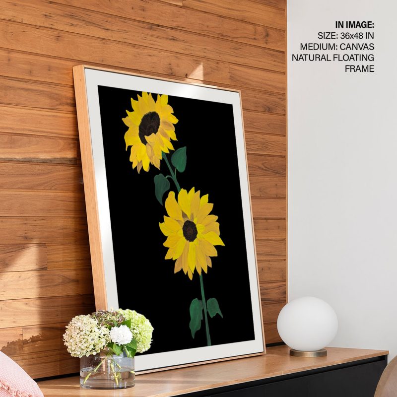 Botanical Two Yellow Sunflowers Black – Home Decor
