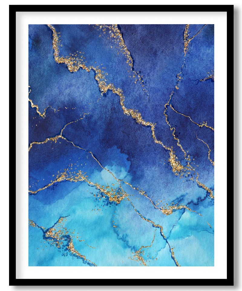 Blue mosaic golden veins marble abstract