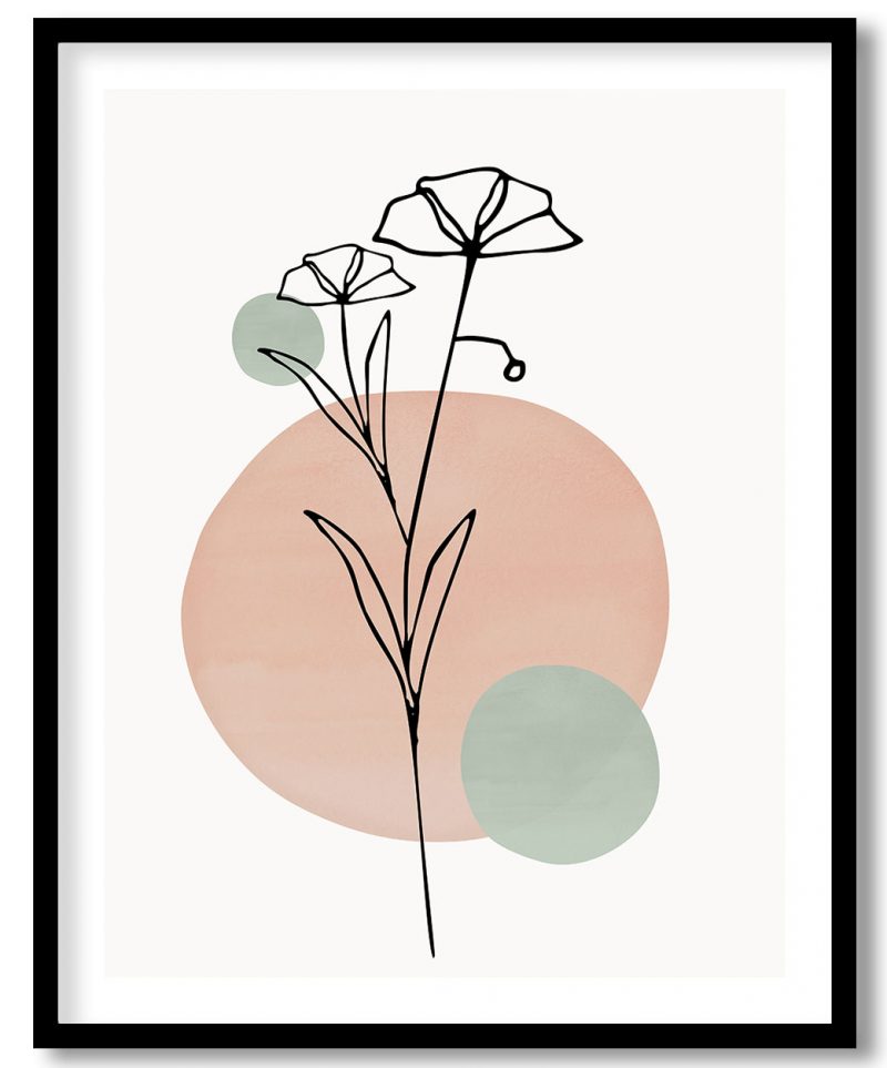 Abstract minimalistic neutral flowers botanical leaves