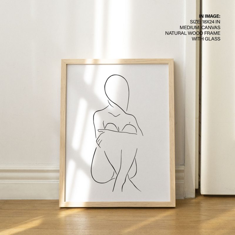 Minimalist Line Art Seated Woman – Home Decor