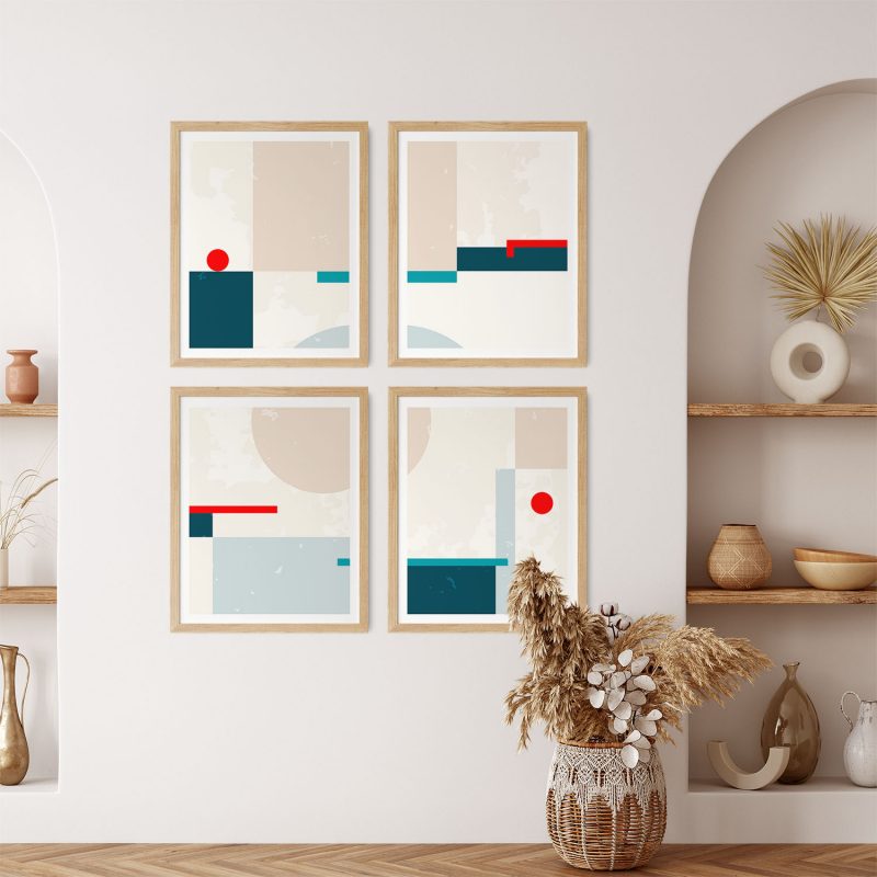 Abstract Geometric Shapes Red Teal – Wall Hanging
