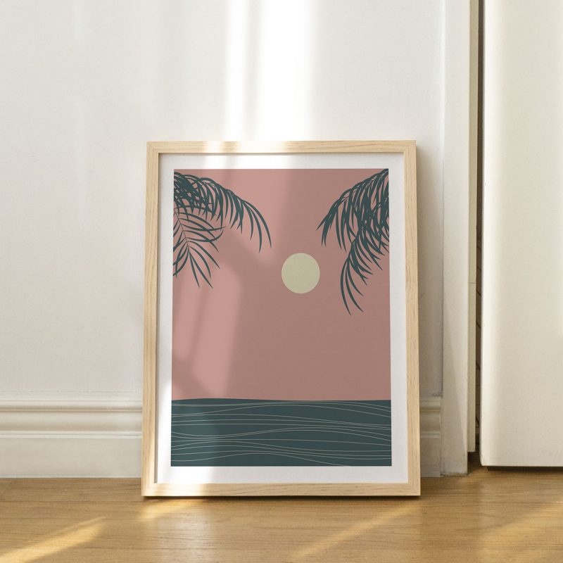 Minimalist Tropical Sunset Palms – Home Decor