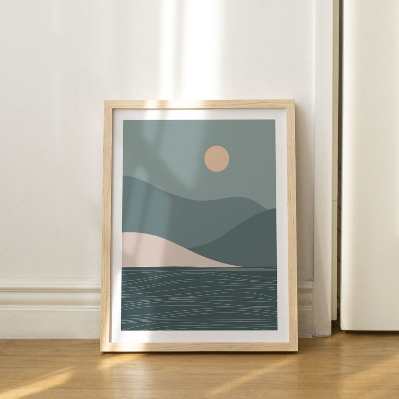 Minimalist Mountain Lake Sun – Home Decor