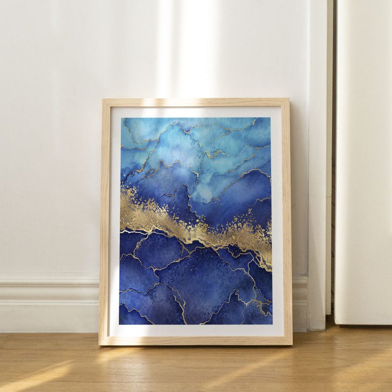Abstract Blue Gold Flow – Wall Hanging