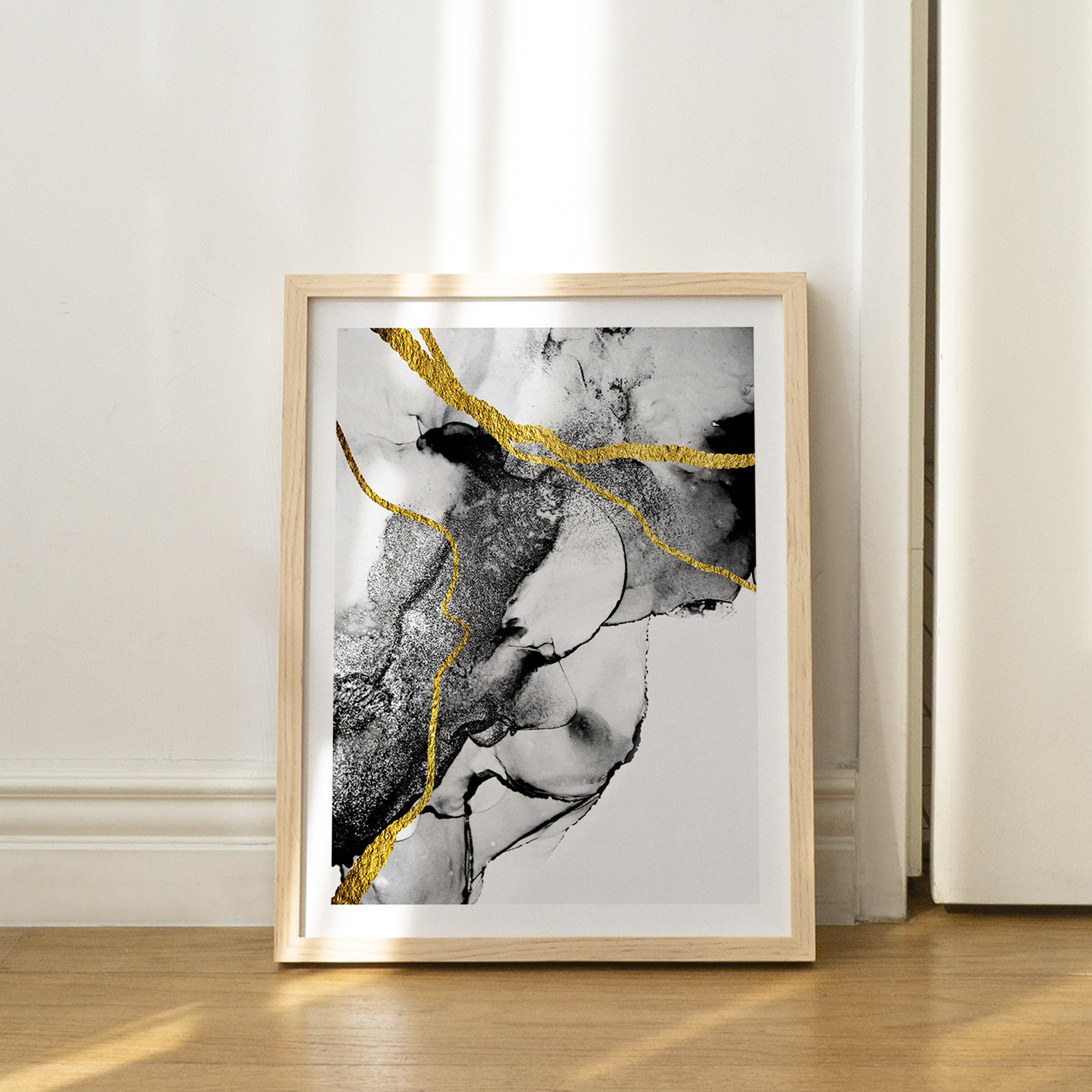 Abstract golden ink black painting Wall Art, Hanging Wall Decor, Home