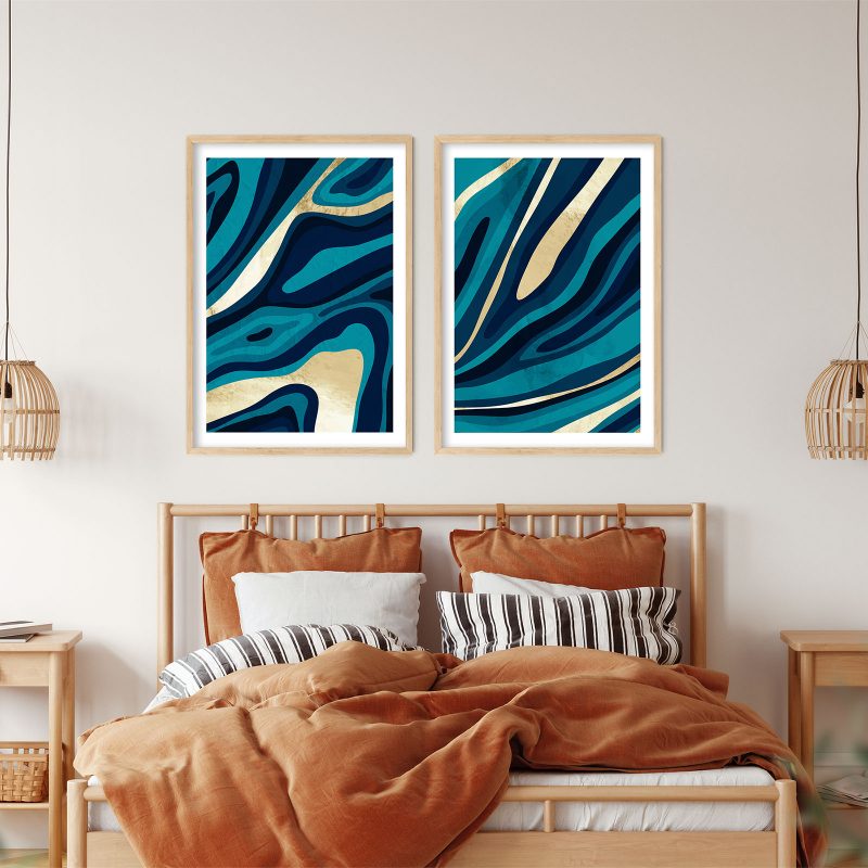 Abstract Blue and Gold Swirls – Wall Painting