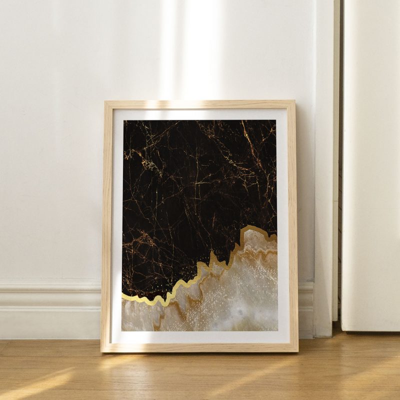 Abstract Black Gold Marble Geode – Wall Painting
