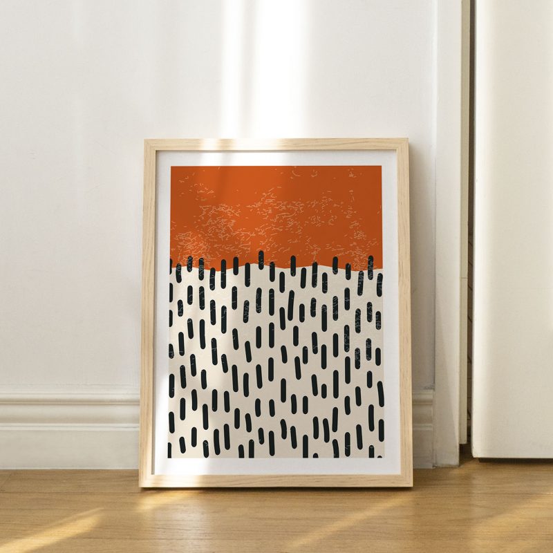 Abstract Orange Black Dash Pattern – Wall Painting